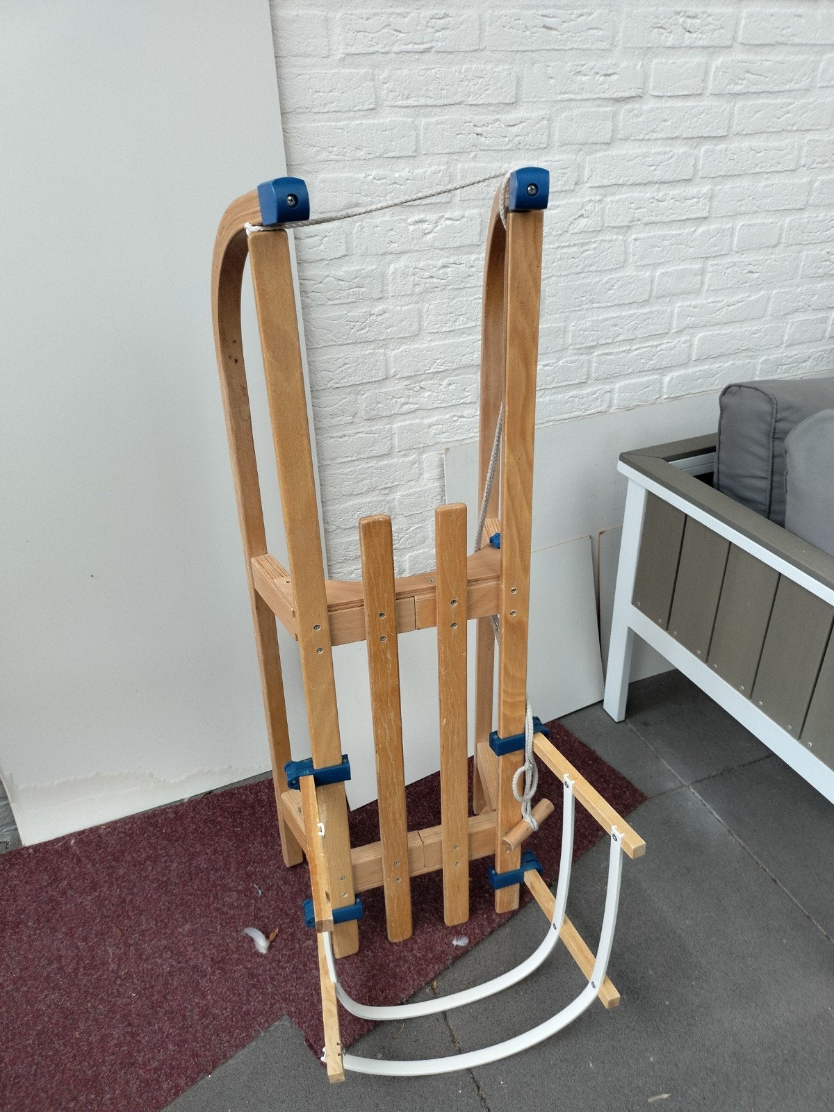 Houten slee met rugleuning voor kinderen, Ophalen, Rugleuning, Gebruikt