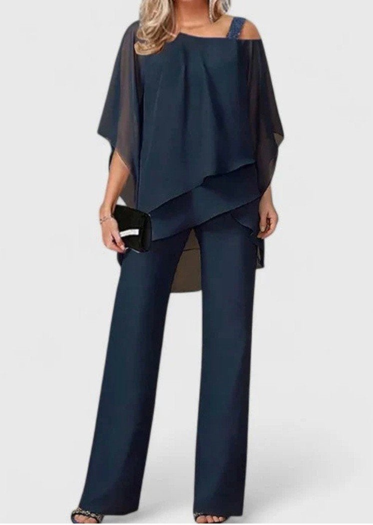 Dames Co Ord Set Asymmetrisch Chiffon Broekpak. Maat M, Ophalen of Verzenden, Nieuw, Maat 38/40 (M)