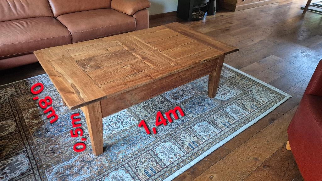 Massief Teakhouten Salontafel (140x80), Ophalen, 100 tot 150 cm, Teakhout, 50 tot 100 cm