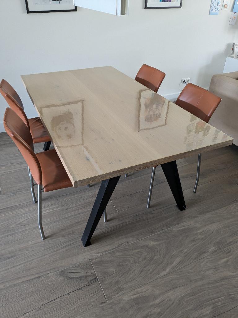 Eikenhout white wash eettafel 180*98, Huis en Inrichting, Tafels | Eettafels, Ophalen, Gebruikt, Modern, industrieel, 50 tot 100 cm