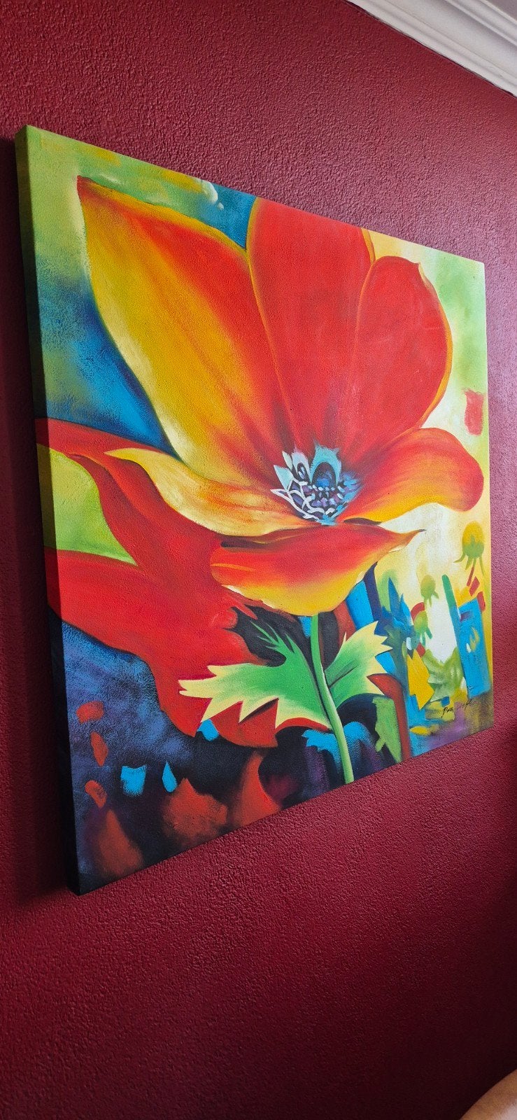 Levendig Bloemen Schilderij - 100x100cm, Ophalen, Olieverf, Op houten frame, Bloemen