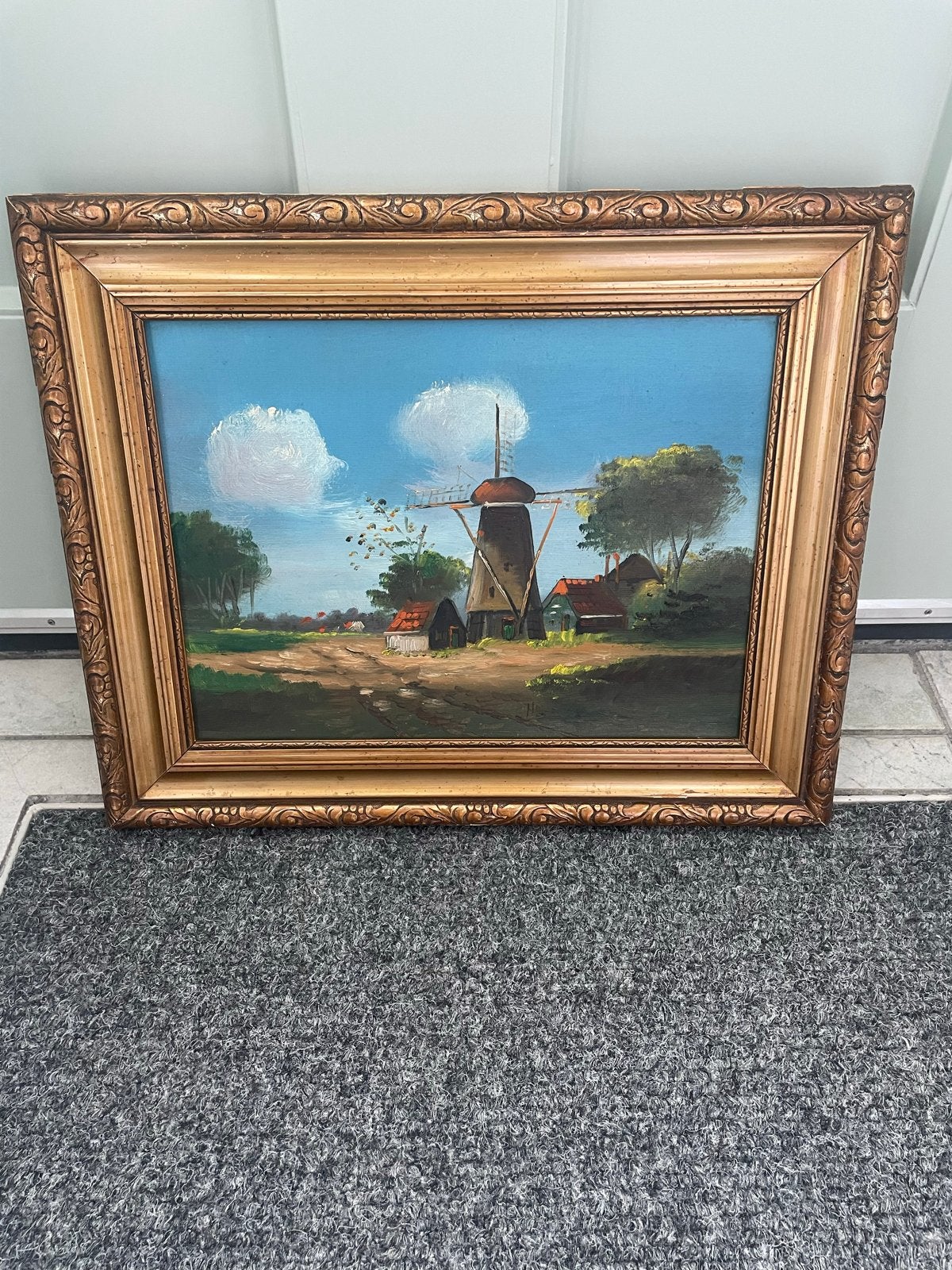 Klassiek Hollands Landschap met Molen - Olieverf Schilderij, Ophalen, Doek, Gesigneerd, Landschap