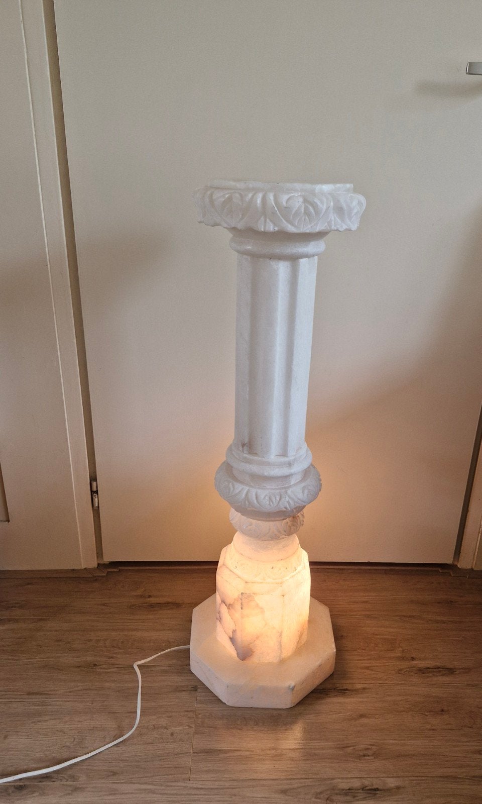 Vintage Albasten Pilaar met Sfeervolle Verlichting, Ophalen of Verzenden