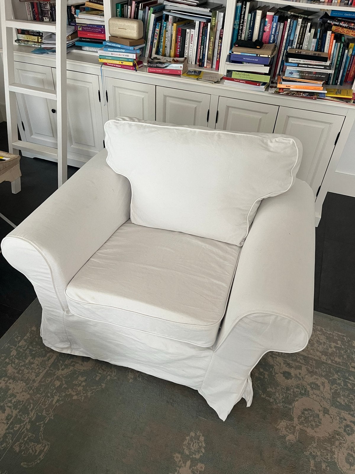 Comfortabele witte fauteuil met afneembare hoes, Huis en Inrichting, Ophalen, Gebruikt, Stof, 75 tot 100 cm