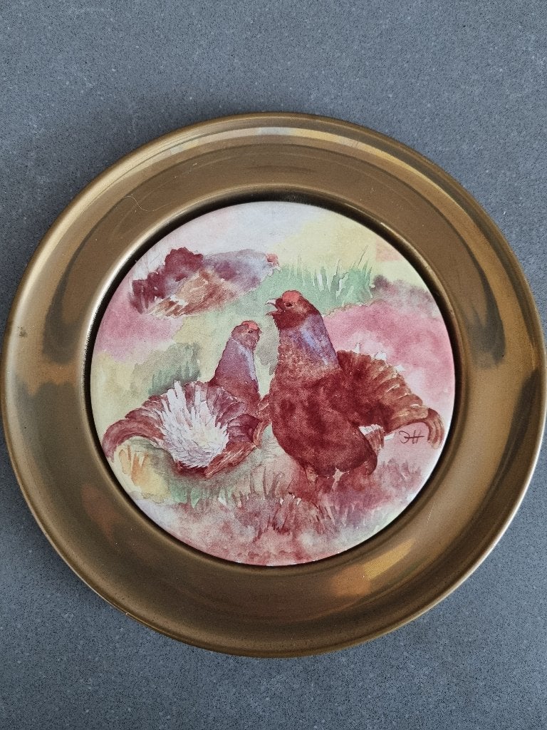 Wandbord Auerhoen Berendsohn AG keramiek messing, Antiek en Kunst, Ophalen of Verzenden