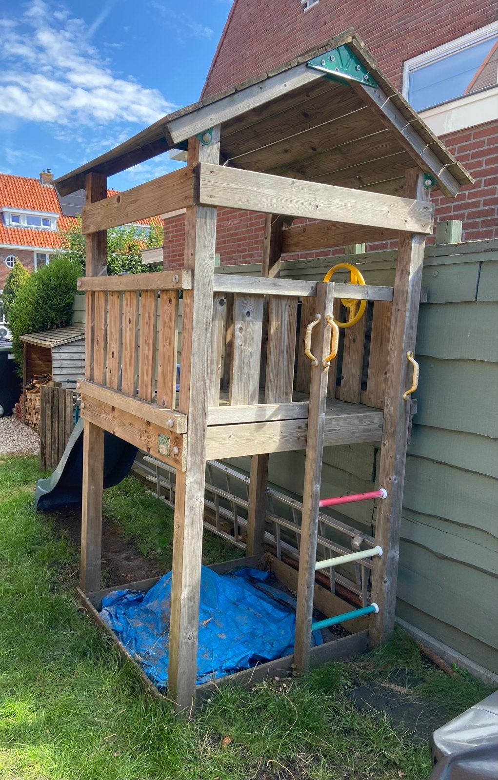 Jungle Gym Speelhuis met Glijbaan en Stuurtje, Ophalen, Gebruikt, Zandbak