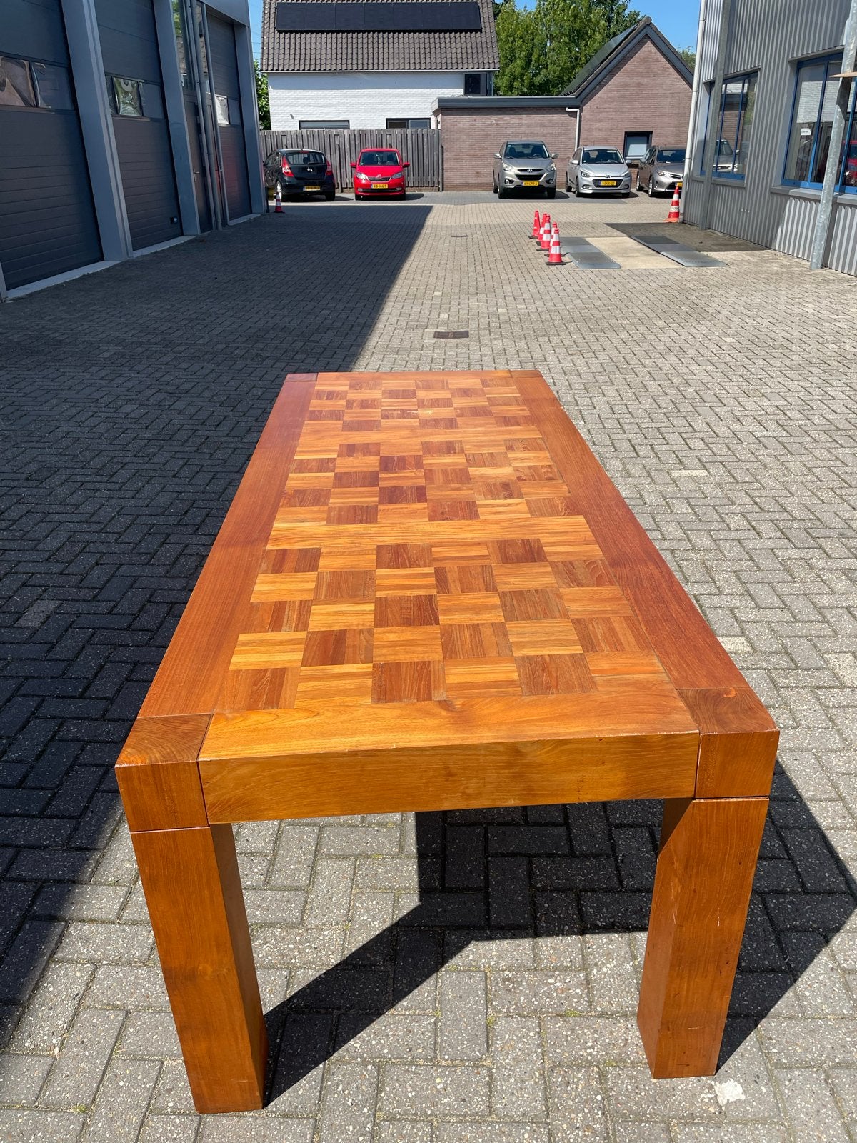 Grote houten eettafel 230x95x80 cm met mozaïek blad, Huis en Inrichting, Tafels | Eettafels, Gebruikt, 50 tot 100 cm, 200 cm of meer