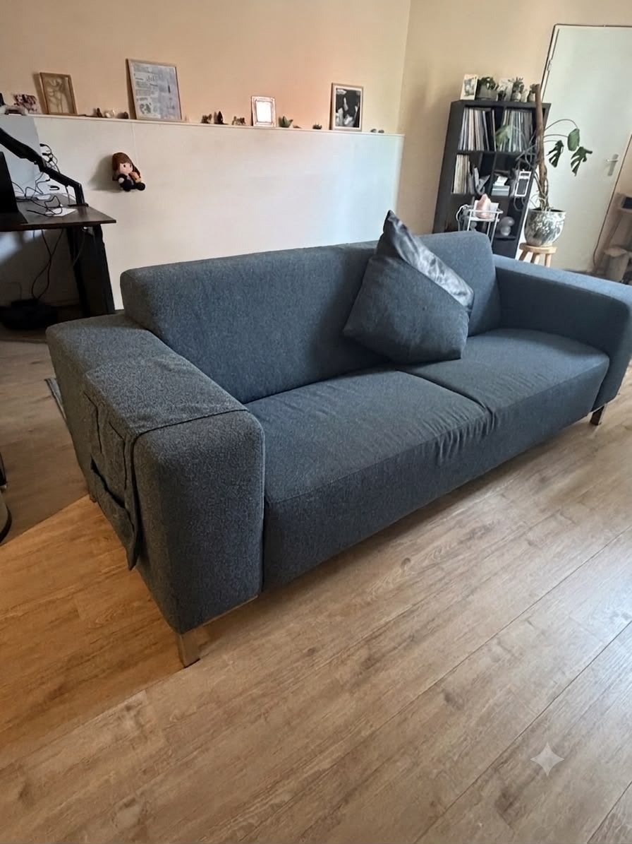 Blauwe Montèl bank - 2,5-zits - moet snel weg, Ophalen, Gebruikt, Driepersoons, 75 tot 100 cm