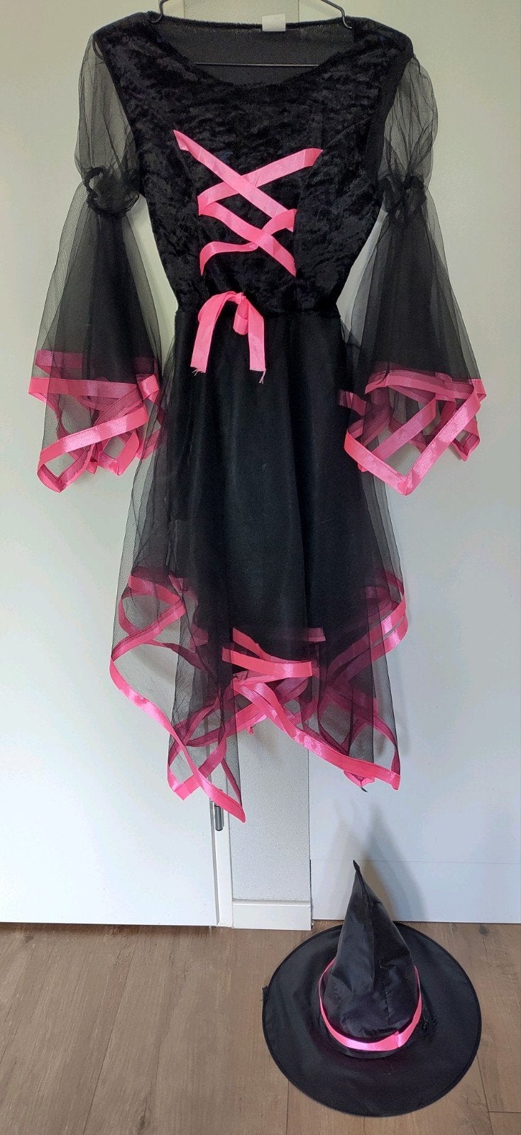 Heksenjurk met hoed - Zwart/Roze (Maat 146-164), Ophalen of Verzenden, Zo goed als nieuw, 146 t/m 152, Meisje