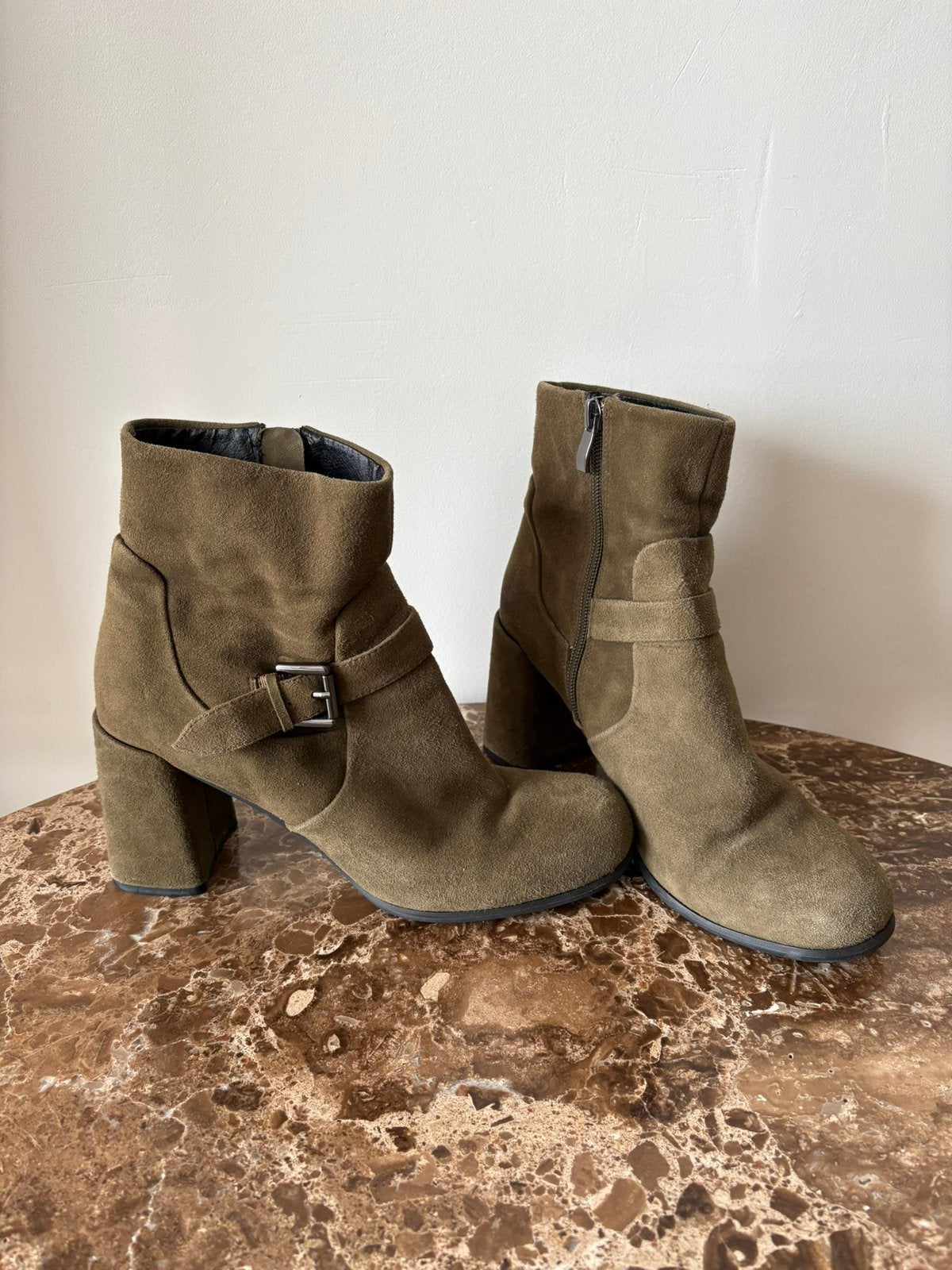 Cafe Noir suede groene enkellaarzen - maat 38, Lage of Enkellaarzen, Ophalen of Verzenden, Gedragen, Groen