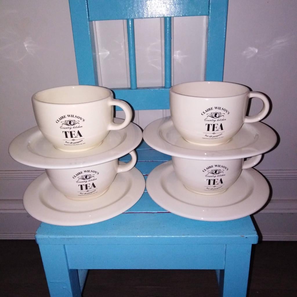 Claire Wilson's Country Kitchen tea kopjes 4 stuks, Gebruikt, Ophalen of Verzenden, Overige stijlen, Kop(pen) en/of Schotel(s)