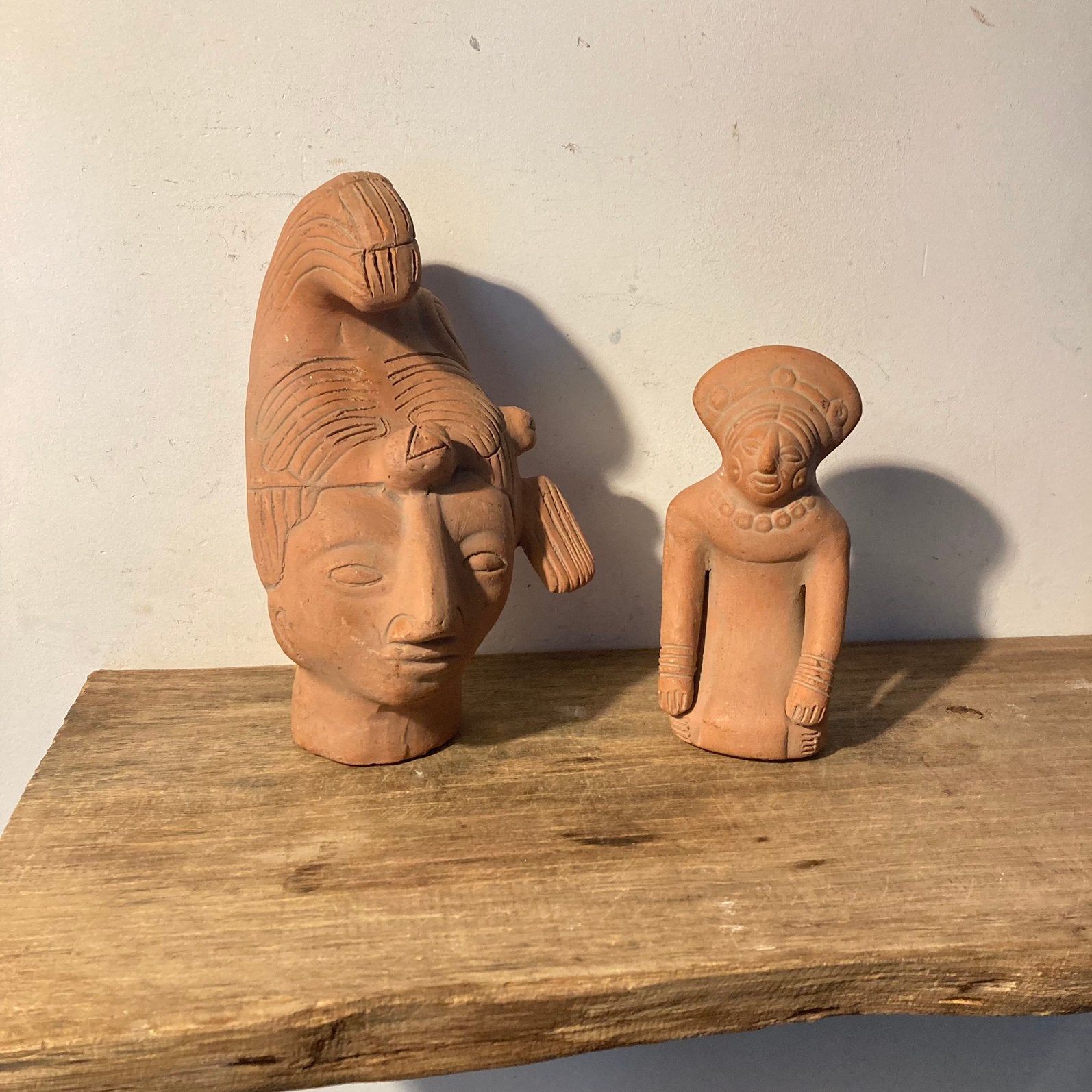 Vintage terracotta beelden: hoofd en figuur, Ophalen of Verzenden