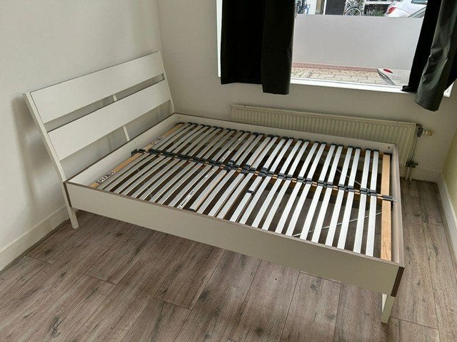 2-persoons bed/ruime twijfelaar, Ophalen, Wit, Tweepersoons, 140 cm