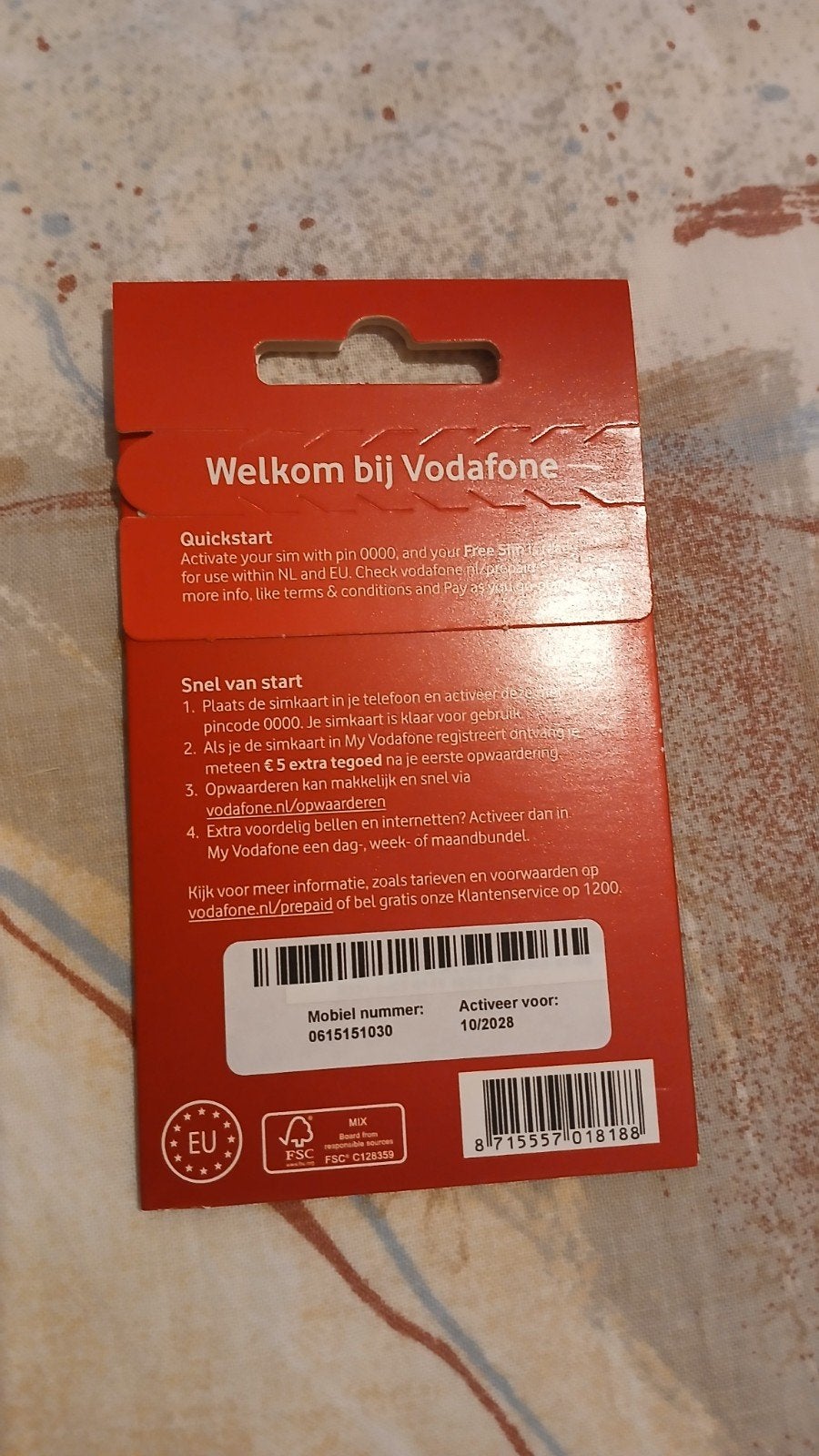 0615151030 MOOI NUMMER VODAFONE PREPAID SIMKAART NUMMER, Ophalen of Verzenden, Nieuw, Vodafone, Simkaart