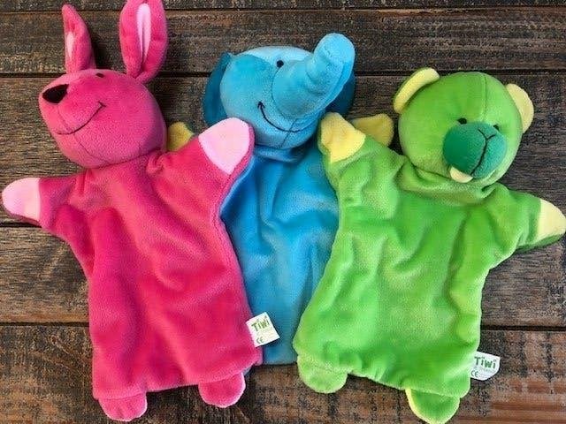 3 Tupperware handpoppen. Tiwi and friends, Ophalen of Verzenden, Nieuw, Overige typen