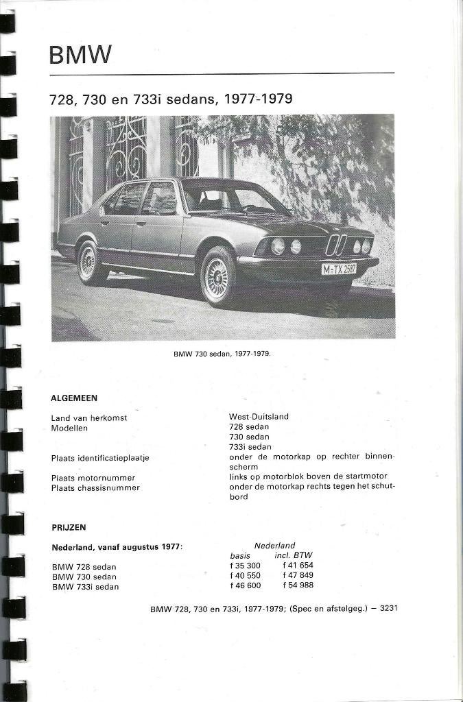 BMW 728,730 en 733i 1977-1979 specificaties, Verzenden