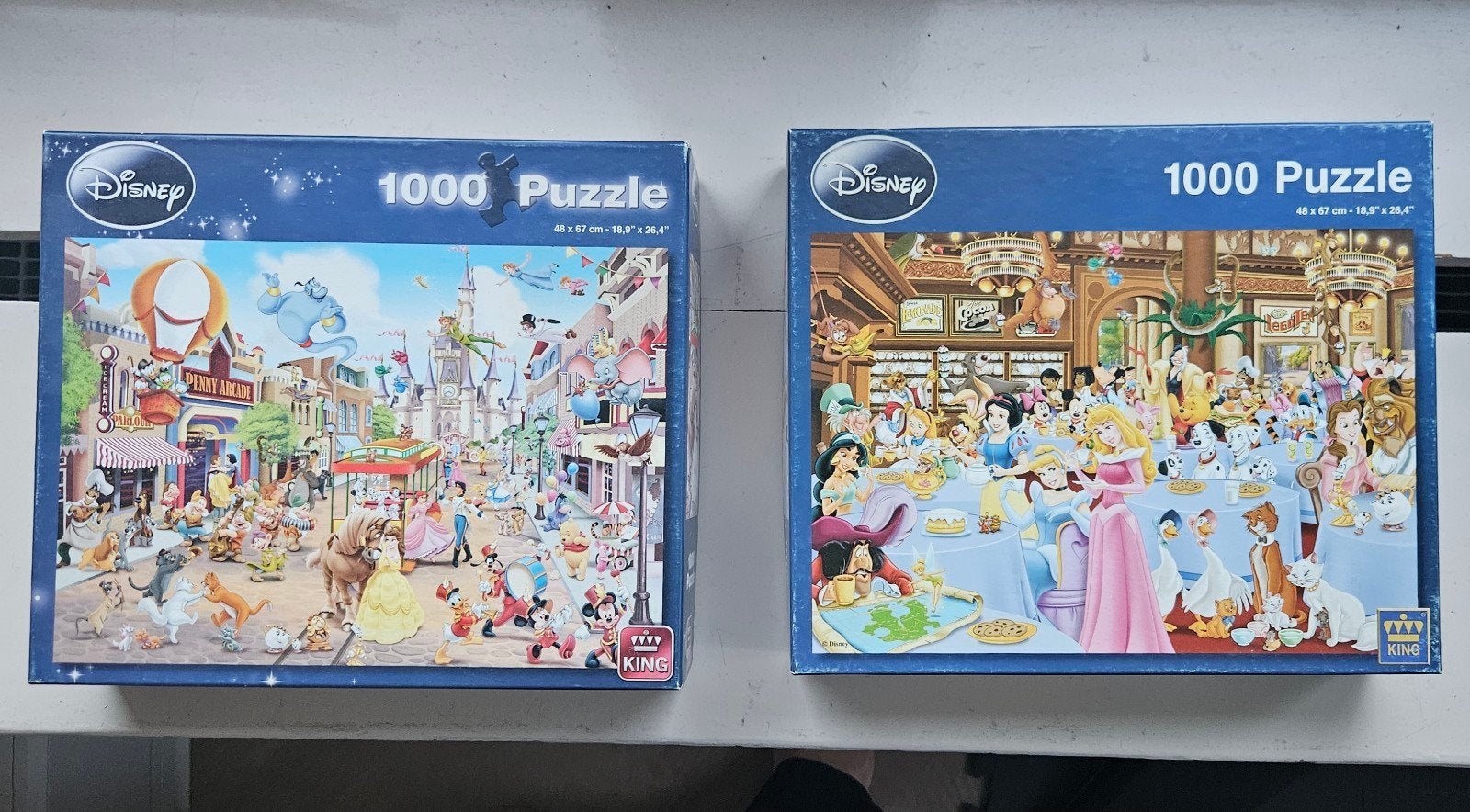 2x Disney 1000 stukjes puzzel - King, Ophalen, Meer dan 50 stukjes, Zo goed als nieuw, 6 jaar of ouder