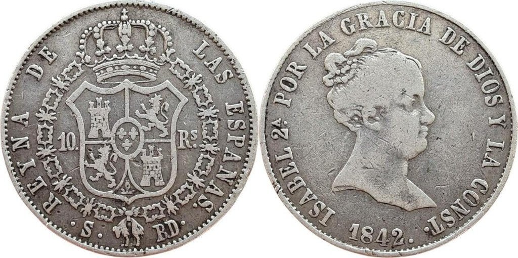 10 reales 1842, Isabella II, Sevilla, Spanje, Ophalen of Verzenden, Overige landen, Losse munt, Zilver