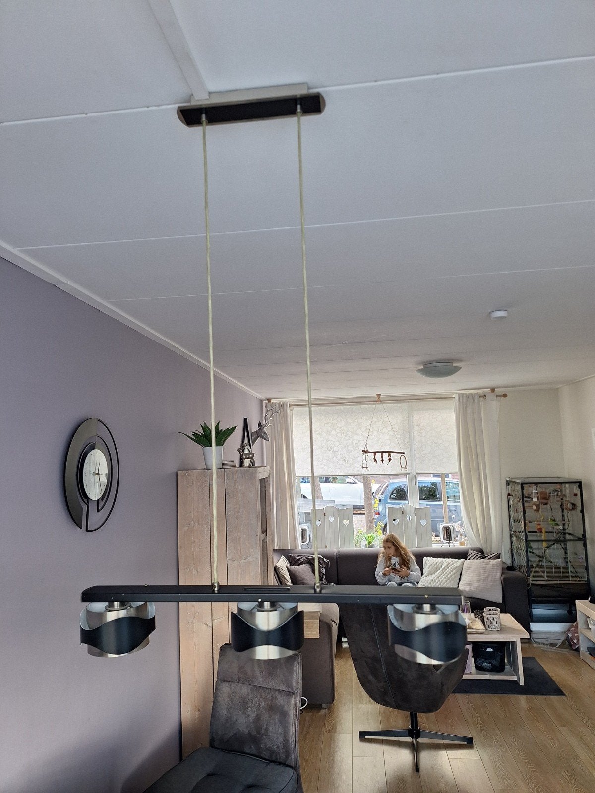 Moderne Woonkamer Hanglamp - Zwart/Zilver, Huis en Inrichting, Ophalen, Gebruikt, E27 (groot), Metaal
