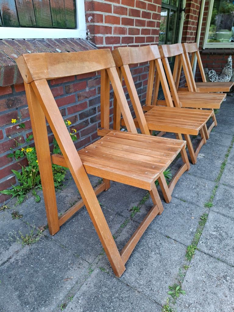 4 x Aldo Jacober Trieste klapstoelen, Ophalen, Gebruikt, Hout, Vier