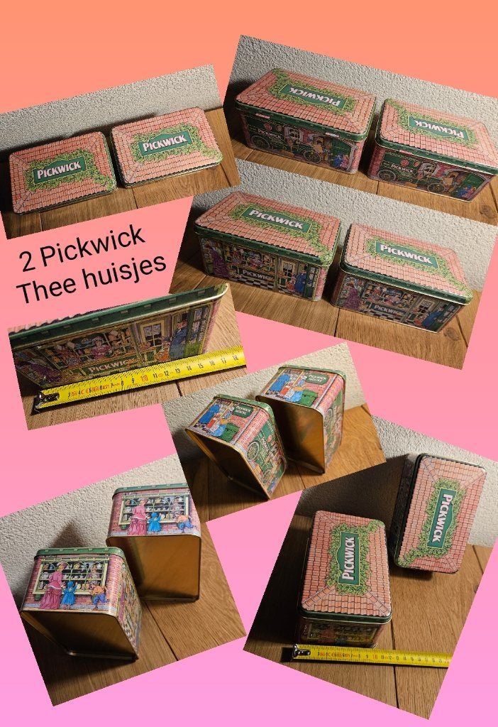 Pickwick thee blikken 'winkelhuisjes' 2 stuks, vintage gaaf!, Verzamelen, Blikken, Ophalen of Verzenden, Zo goed als nieuw, Thee