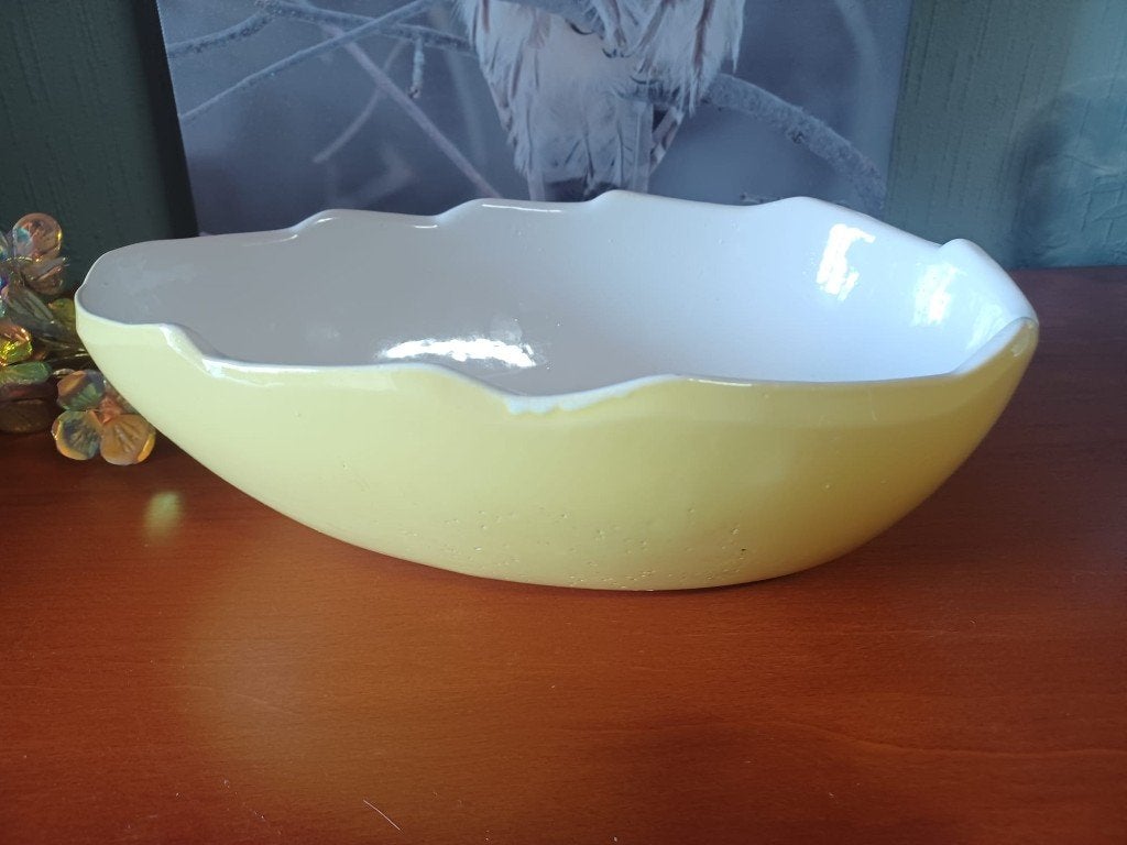 Vintage Keramische Schaal Geel/Wit (31 cm), Verzenden