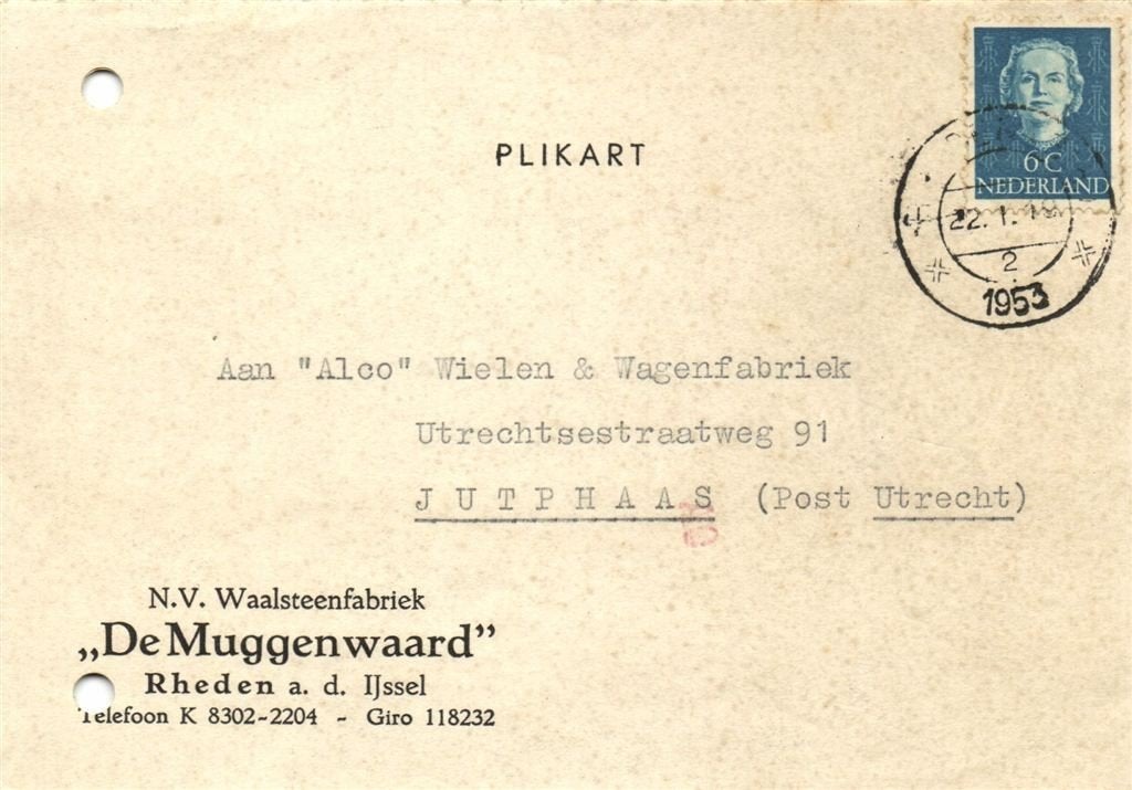 De Muggenwaard, Rheden a.d. IJssel - 01.1953 - plikart, Ophalen of Verzenden, Briefkaart