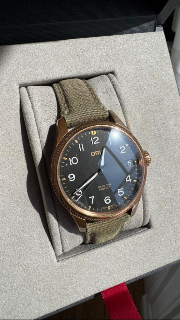 Oris Big Crown ProPilot Big Date Bronze - Complete Set, Leer, Polshorloge, Zo goed als nieuw, Ophalen