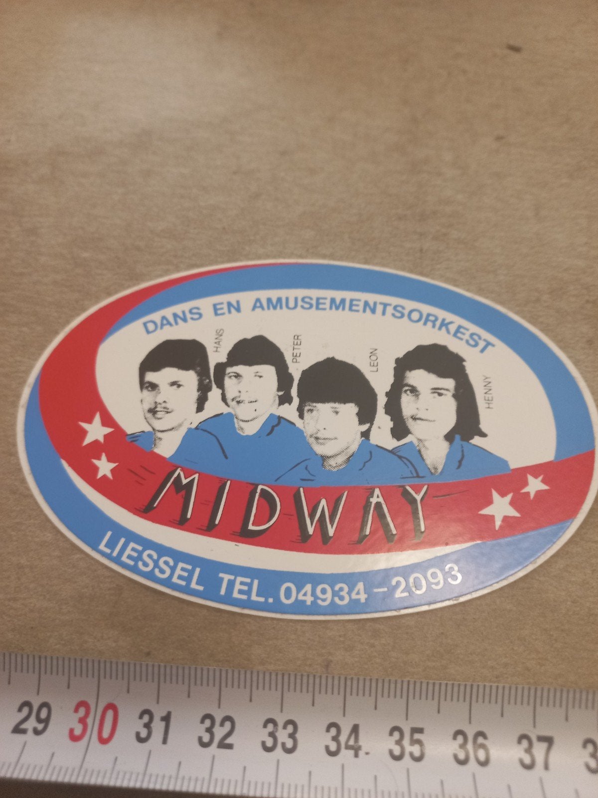 Vintage sticker Dans- en amusementsorkest Midway, Verzamelen, Ophalen of Verzenden, Gebruikt, Overige typen