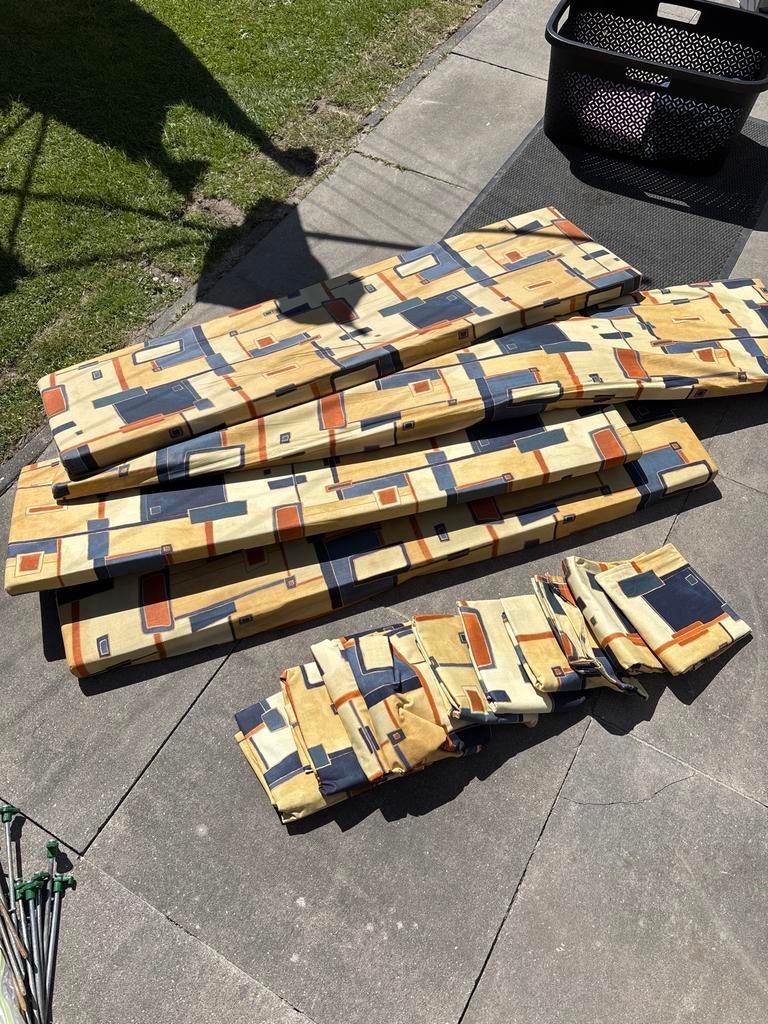 Set van 4 kussen en grodijnen vouwagen caravan, Ophalen of Verzenden, Gebruikt