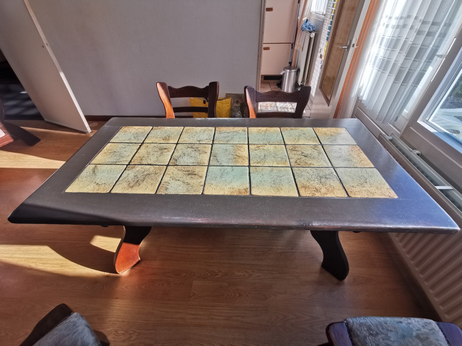 Eiken eettafel (175x90 cm) met stoelen - opknapper, Ophalen, Gebruikt, Eikenhout, 50 tot 100 cm