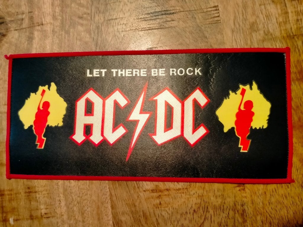 AC DC AC/DC Let there be rock GROTE patch embleem muziek, Ophalen of Verzenden, Zo goed als nieuw, Kleding