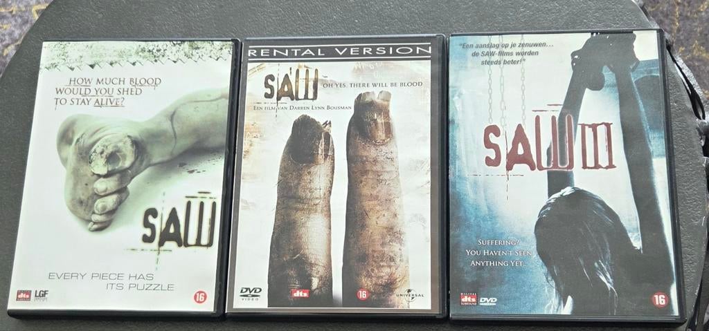 Saw DVD Boxset - Deel I, II en III (Horror), Cd's en Dvd's, Dvd's | Horror, Ophalen, Gebruikt, Vanaf 16 jaar, Boxset