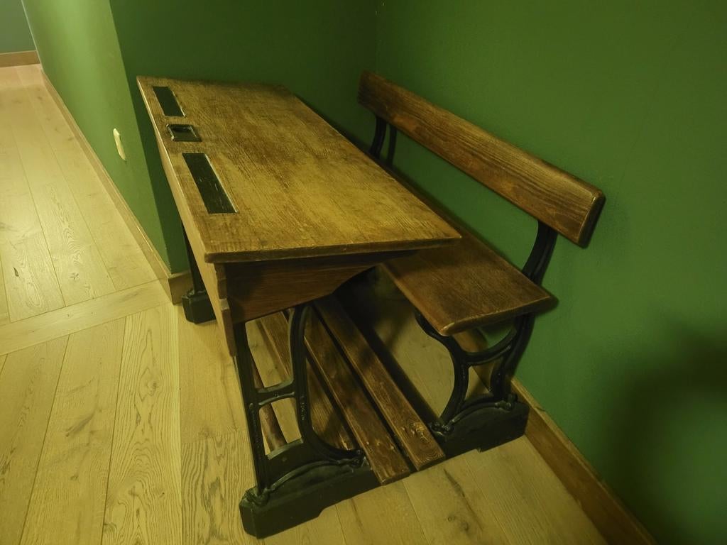 Vintage schoolbank met bankje - Authentiek en robuust, Ophalen