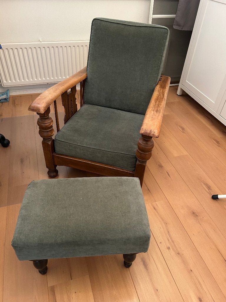 Vintage rookstoel met voetenbankje, Antiek en Kunst, Ophalen