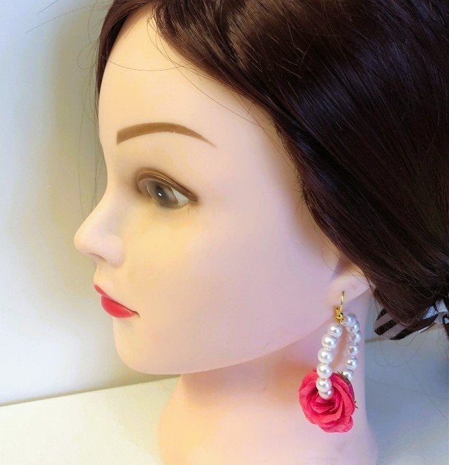 Oorbellen hanger roos - handmade - victorian vintage parels, Overige materialen, Hangers, Verzenden, Nieuw