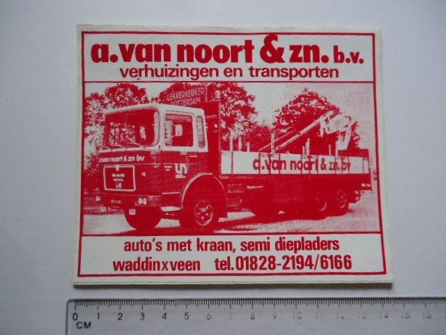 sticker oud MAN VW truck V NOORT transport waddinxveen kraan, Verzenden, Zo goed als nieuw, Bedrijf of Vereniging