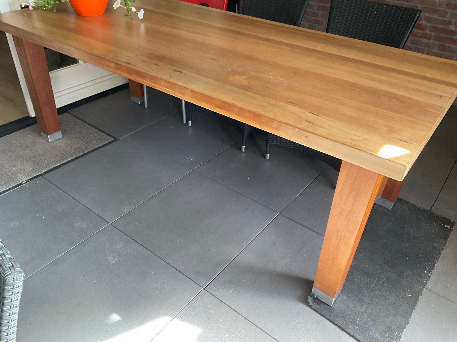 Royale teakhouten tafel 220x100 cm voor binnen/buiten, Huis en Inrichting, Gebruikt, 100 tot 150 cm, Teakhout, 200 cm of meer