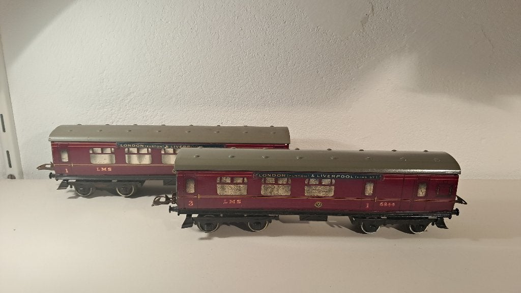 Spoor 0 hornby lms no2 corridor en corridor brake coach 1937, Ophalen of Verzenden