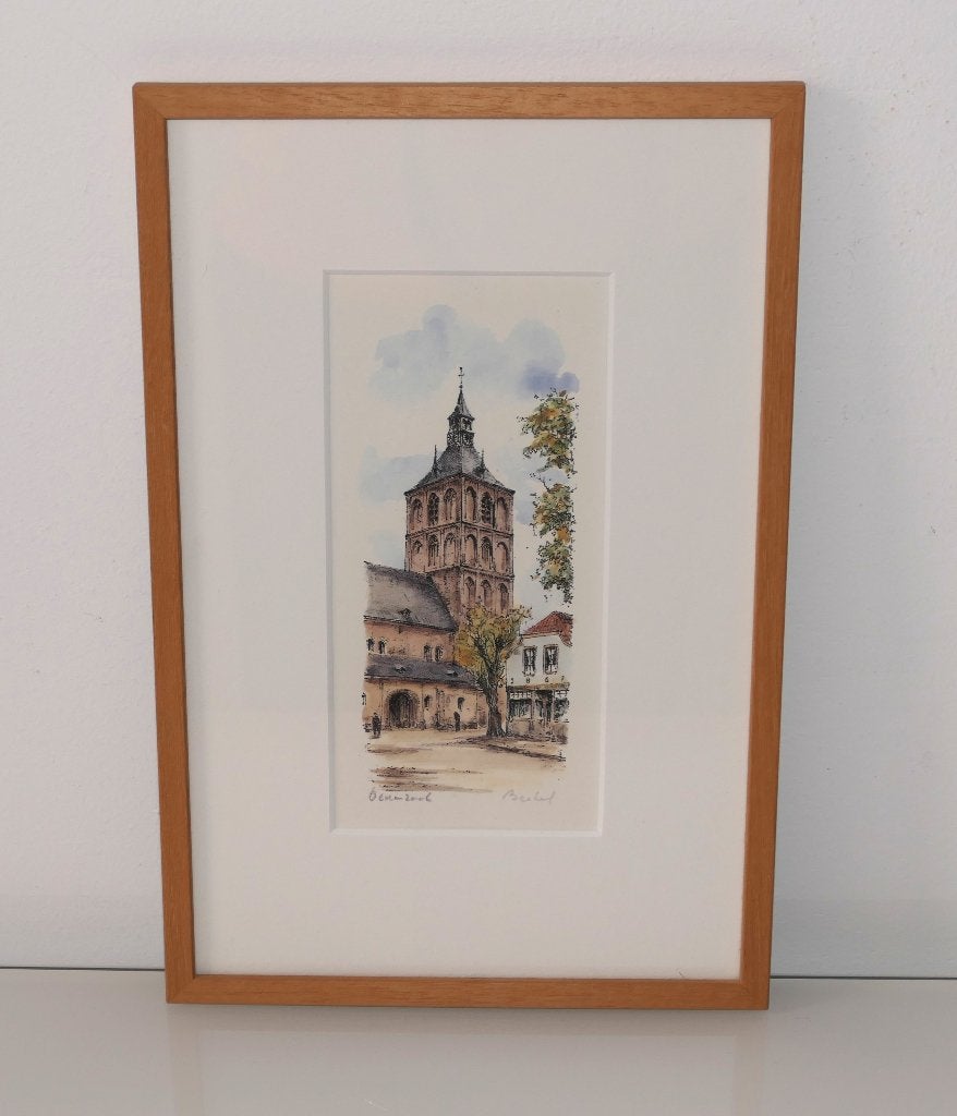 St- Plechelmustoren Oldenzaal ets G van Berkel, Gesigneerd, Ets, Stadsgezicht, Ophalen of Verzenden