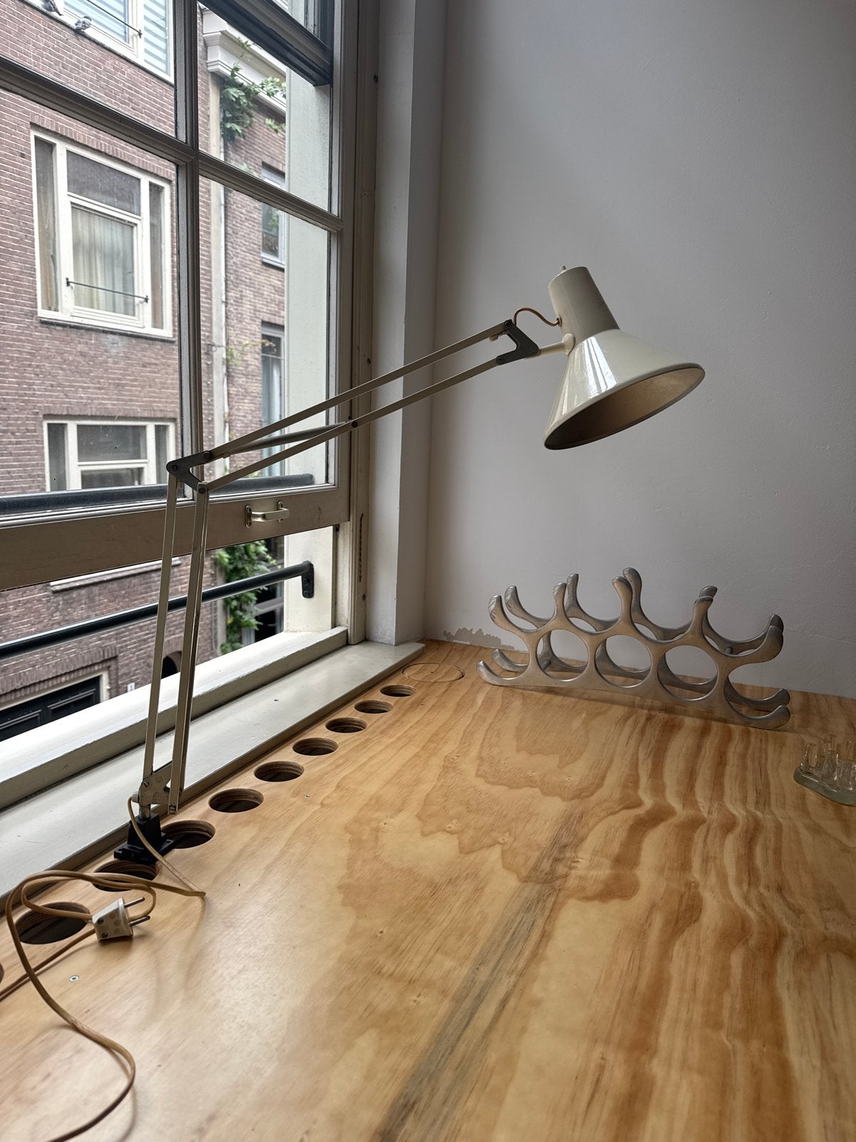 Vintage HCF Danish Design Bureaulamp - Beige architectenlamp, Beige, Bureaulamp, Gebruikt, Overige merken