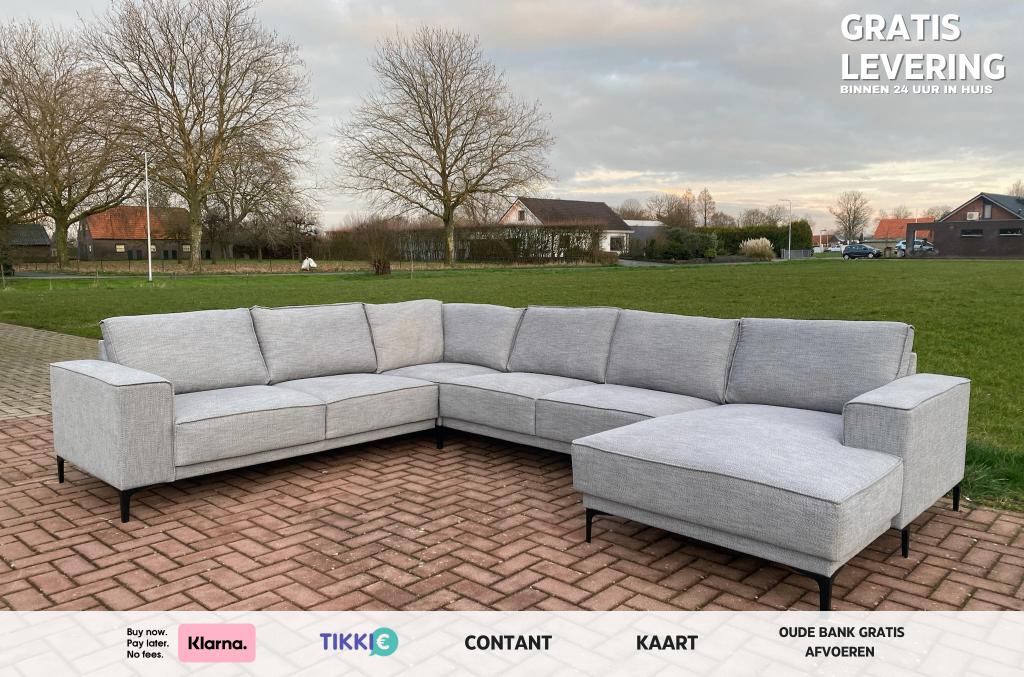 Grijs Stoffen U-Bankstel– Lounge Hoekbank–Gratis Levering