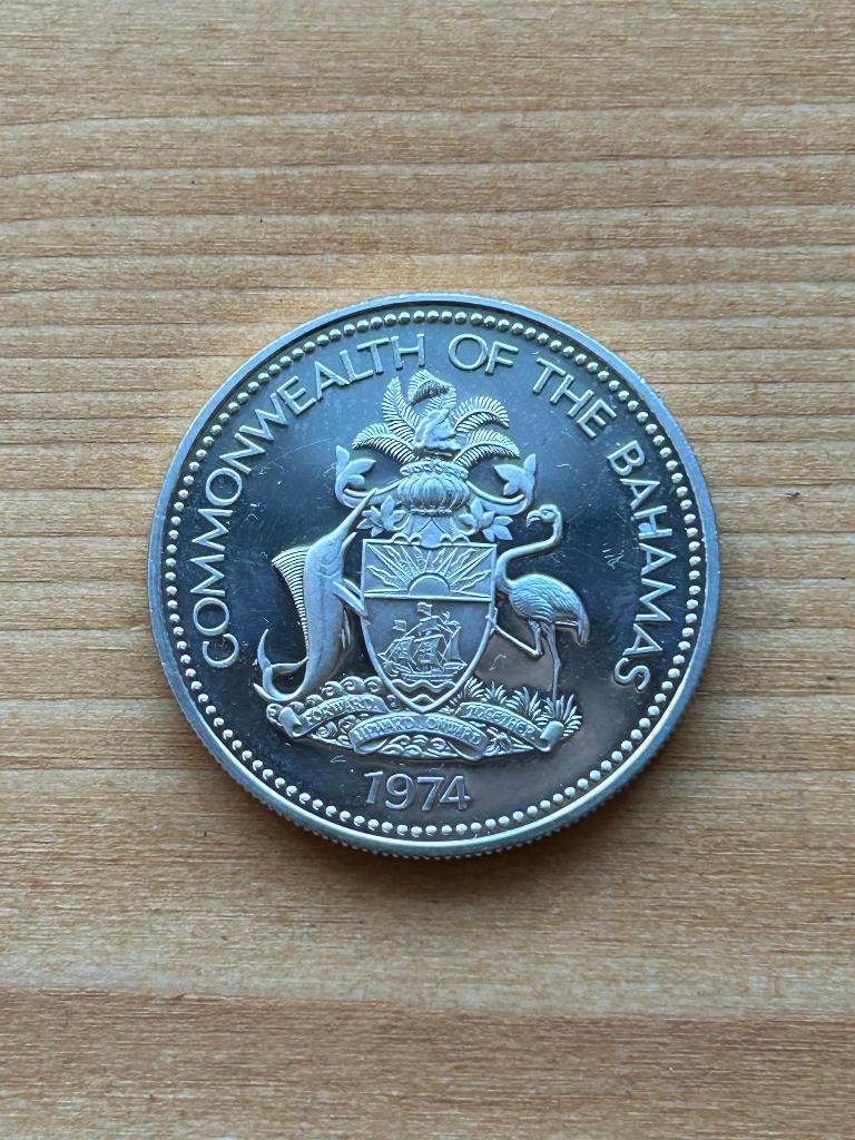 Zilveren Bahamas 1 dollar, 1974, Ophalen of Verzenden, Buitenland, Munten