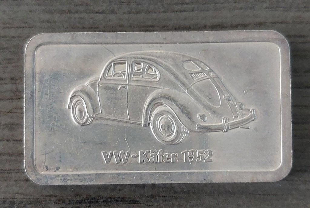 1 troy ounce zilver Degussa met VW kever, Ophalen of Verzenden, Zilver
