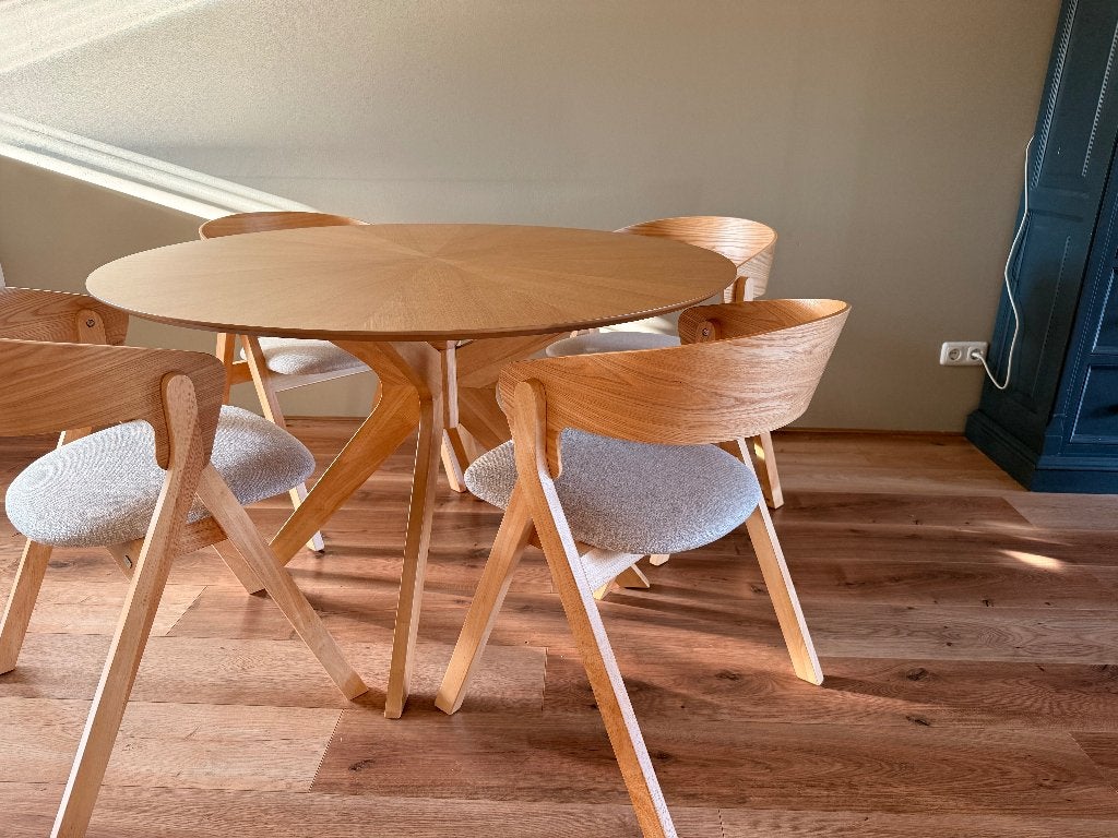Kave naamin eettafel + 4 stoelen, Ophalen, Zo goed als nieuw, Vier personen, 100 tot 150 cm