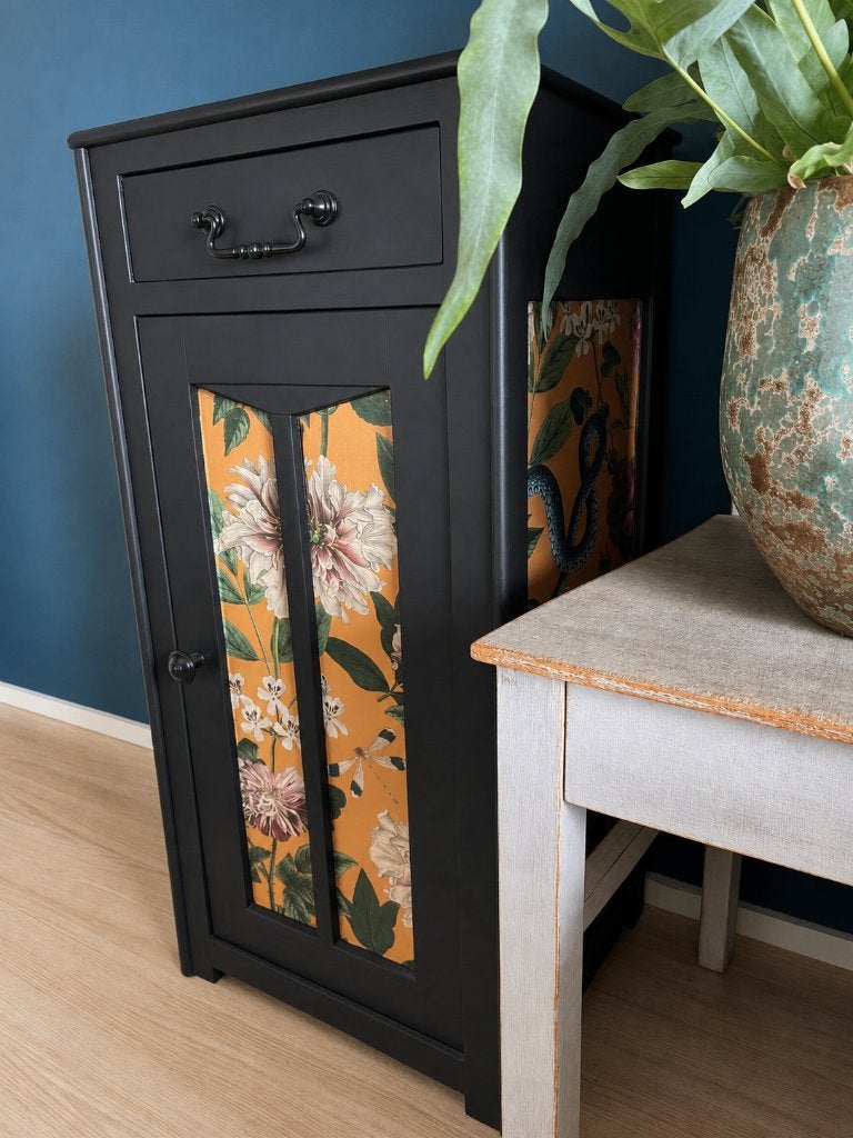 Uniek vintage kastje | botanisch | okergeel & dieprood |, Huis en Inrichting, Ophalen, Gebruikt