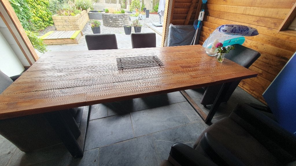 Buitentafel, Tuin en Terras, Tuintafels, Ophalen, Gebruikt, Rechthoekig, Teakhout