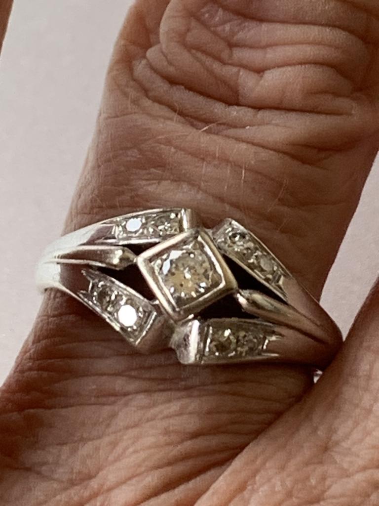 Wit gouden ring, 14 karaat goud, bezet met briljant diamant, Verzenden, Wit, Zo goed als nieuw, 17 tot 18