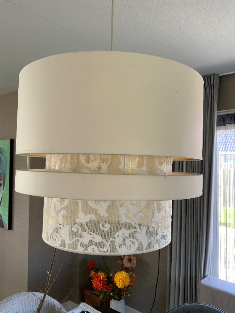 Fraaie Lampenkap, Hanglamp, Gebruikt, Wit, Rond