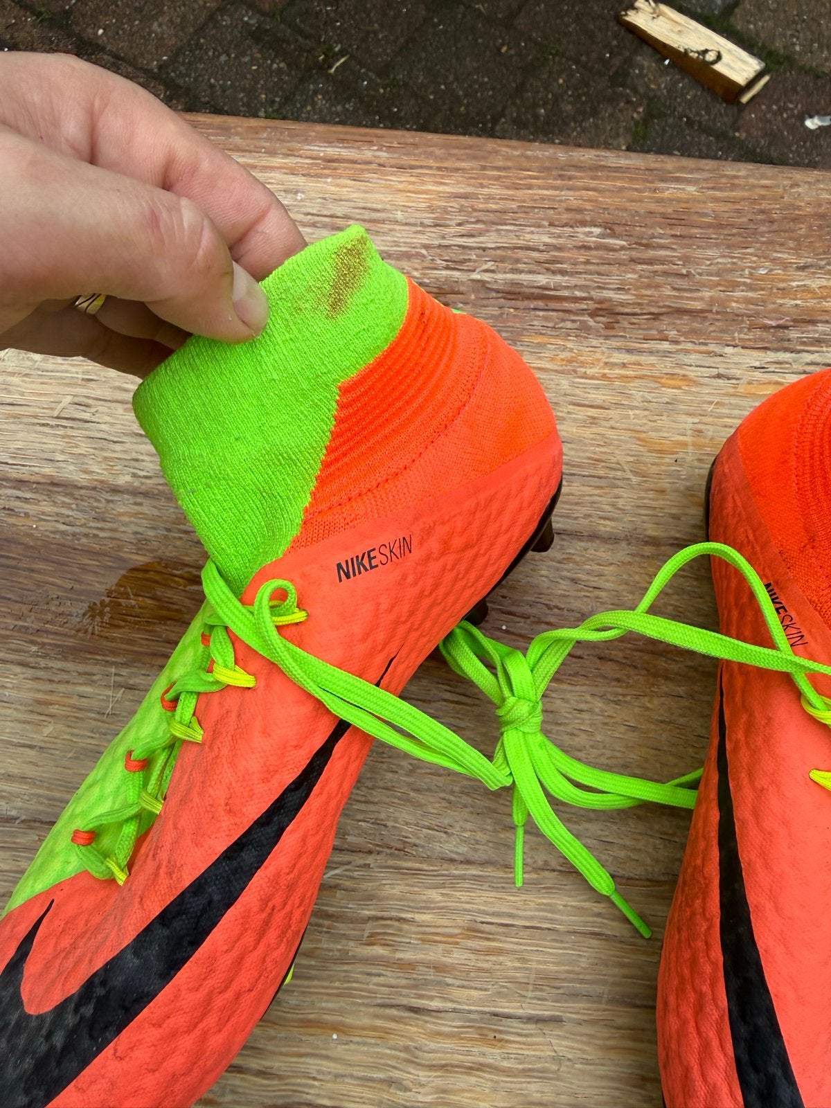 NikeSkin Voetbalschoenen - Oranje/Neon Groen, Ophalen of Verzenden, Gebruikt, Schoenen